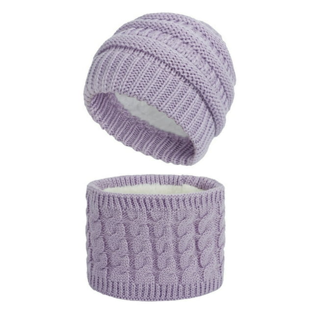 2Pcs/Set Bébé Hiver Tricot Bonnet Chapeau Peluche Doublure Chaud Foulard de Cou