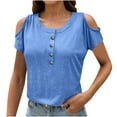 thumbnail image 1 of Timegard Hauts Grande Taille pour Femmes Col Rond Épaule Bouton Manches Courtes Blouse Décontractée Confortable Ample, 1 of 7