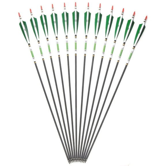 12 pcs 30" Carbon Shaft Spine 500 Arrows Hunting Archery With True Turkey Feather