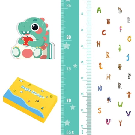Children's Height Growth Chart Wall Sticker, Magnetic 3D Stereoscopic Height Ruler, 90-Degree Vertical Precision Height Measuring Instrument from The Top of The Head (Dinosaur)