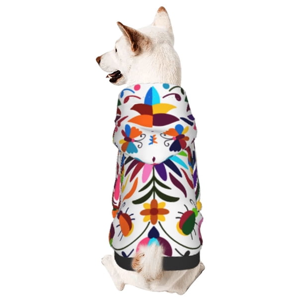 Fotbe Mexican Bright Style Sudadera con Estampado para Perros Pequeños – Suéter con Capucha para Mascotas, Tela Suave de Forro Polar con Bolsillo-Large