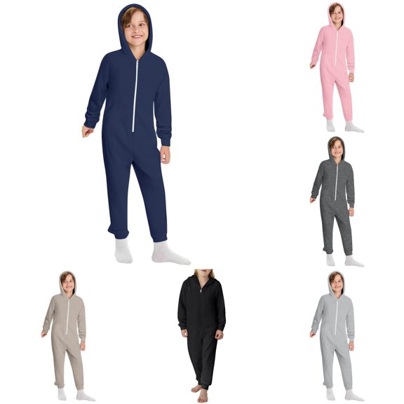 LIIPEE Girls Casual Zip Up Romper Long Sleeves Loose Onesies Kids Fall Winter Clothes 5-16 Years