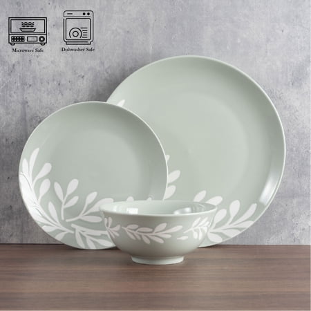 MAINSTAYS EMELIE 12-PIECE STONEWARE DINNERWARE SET GREEN