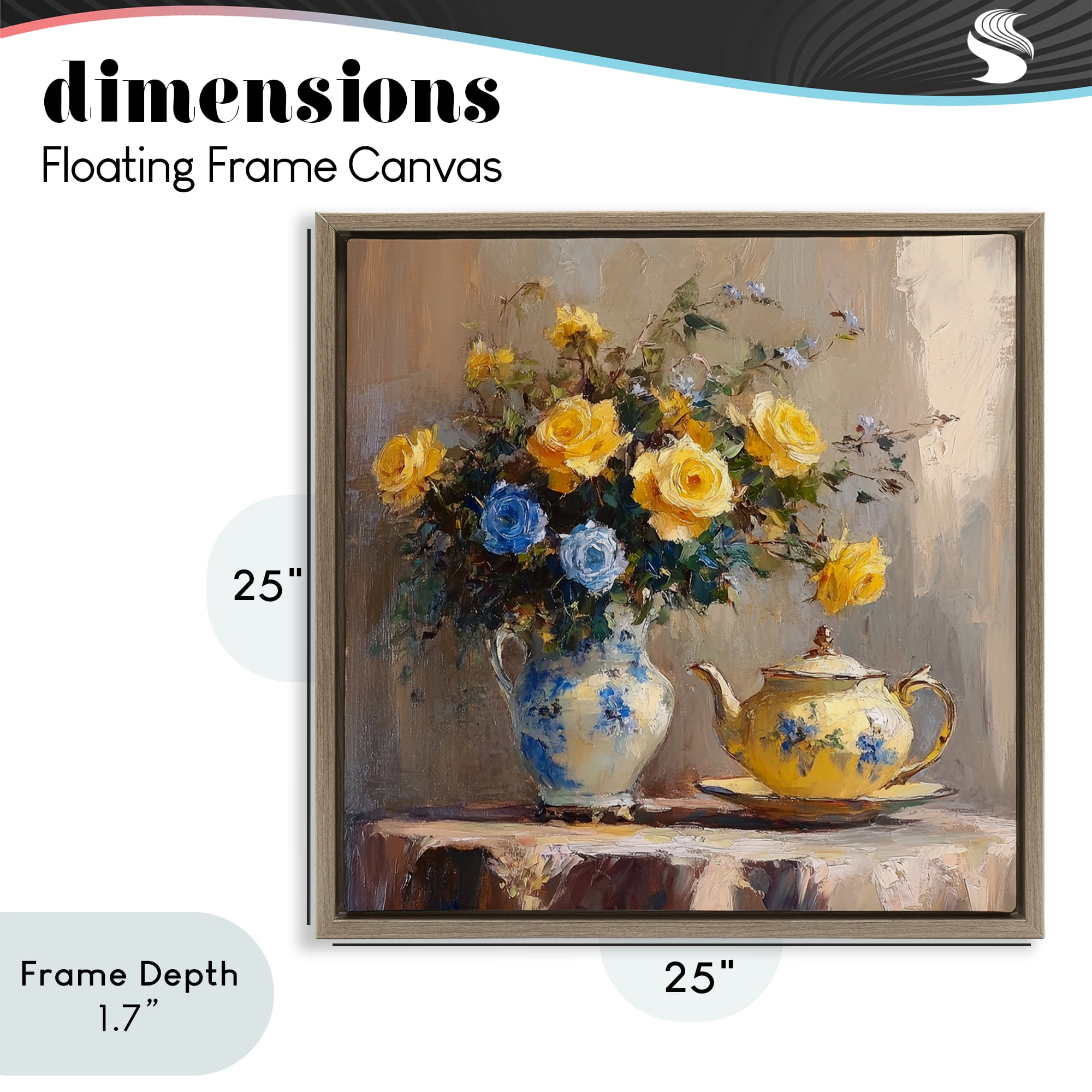 Stupell Industries Tea Time Blue & Yellow Bouquet Brown Framed Floater Canvas Wall Art, design by Petal Prints Design
