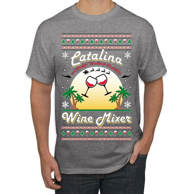 Wild Bobby, Step Bros Catalina Wine Mixer Xmas Holiday Movie Humor Ugly Christmas Sweater Men Graphic Tee, Heather Grey, Large