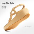 thumbnail image 2 of Pmoiste Women's Platform Sandals Summer Flip Flop Rhinstone Elastic Strap Comfortable Wedge Shoes Nude 10, 2 of 5