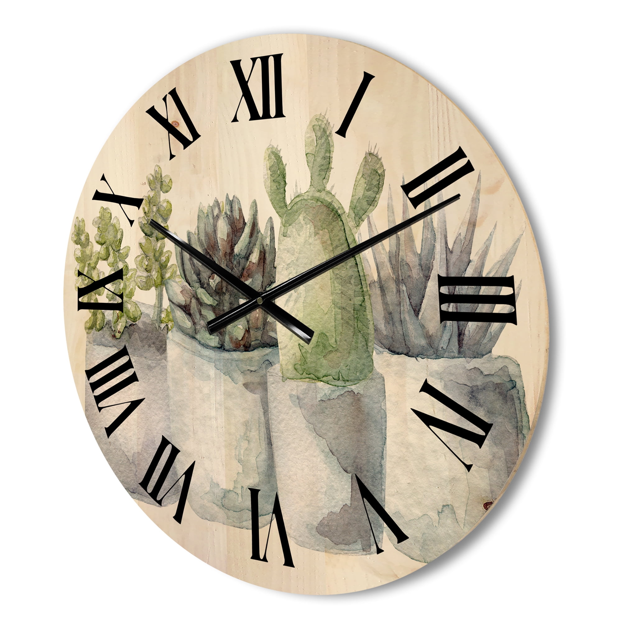 Designart 'Succulent and Cactus House Plants I' Farmhouse Wood Wall Clock