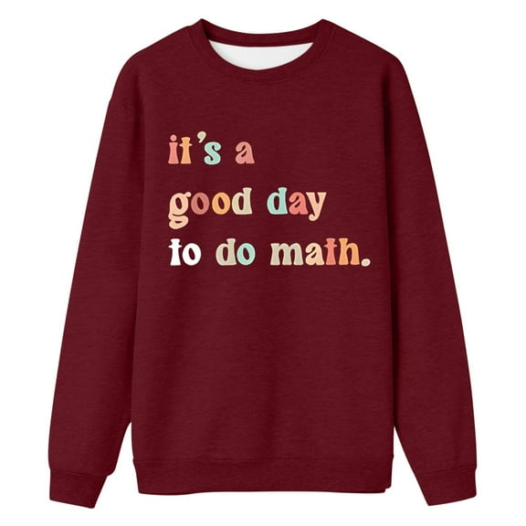 Arlun Funny Letter Printed Sweatshirts For Women Long Sleeve Crew Neck Cute Graphic Pullover Tops Loose Fit Comfortable Hoodless Sweatshirts For Book Lover Gift Wine XL