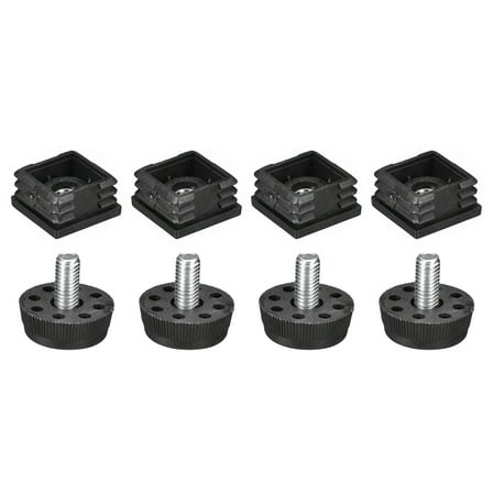 4Pack Inserts for Square Tubes with Leveling Feet, for 1.18"x1.18" OD Square Tube, M8 Thread Black Plastic Furniture