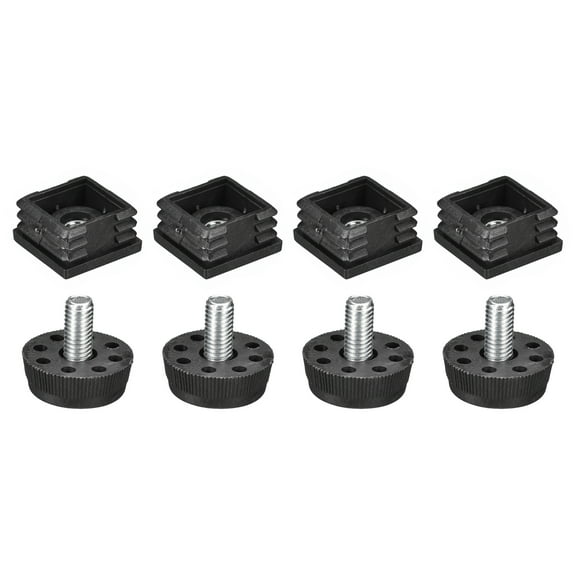 4Pack Inserts for Square Tubes with Leveling Feet, for 1.18"x1.18" OD Square Tube, M8 Thread Black Plastic Furniture