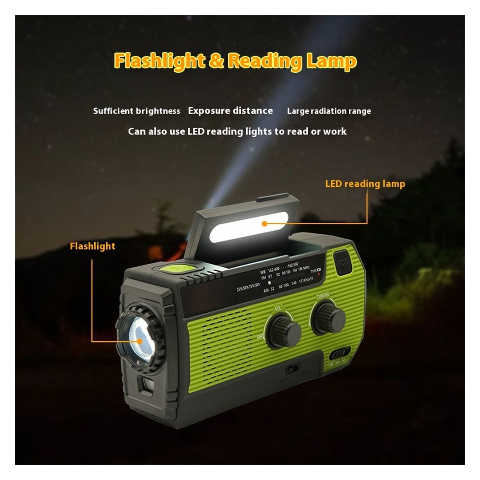 FM Radio Weather Receiver 4000mAh Multifunctional Solar Hand Crank Radio USB Charging Emergency Radio LED Flashlight Power Ban