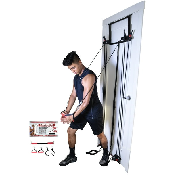 Tower 200 Complete Door Gym Full Body Workout Doorway Multifunction Home Gym Fitness Exercise Strength Training System Heavy Duty Resistance Bands Straight Bar 2x Hand Grips 2x Ankles Straps DVD Walma...