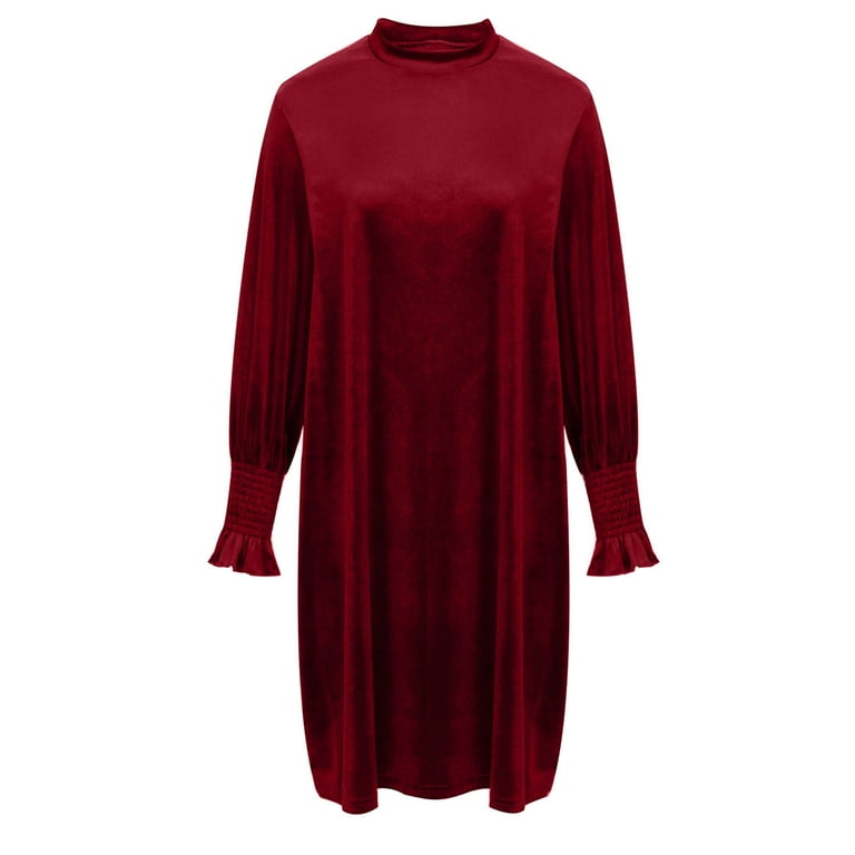Women's Velvet Cocktail Mini Dresses Fall Winter Mock Neck Long Sleeve  A-Line Homecoming Dress Elegant Loose Pleated Party Club Dress - Walmart.com