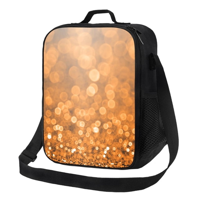 Kdxio Sparkling Orange and Black for Insulated Lunch Bag for Work School Travel with Adjustable Strap and Zipper Closure Lightweight Thermal Bento Tote