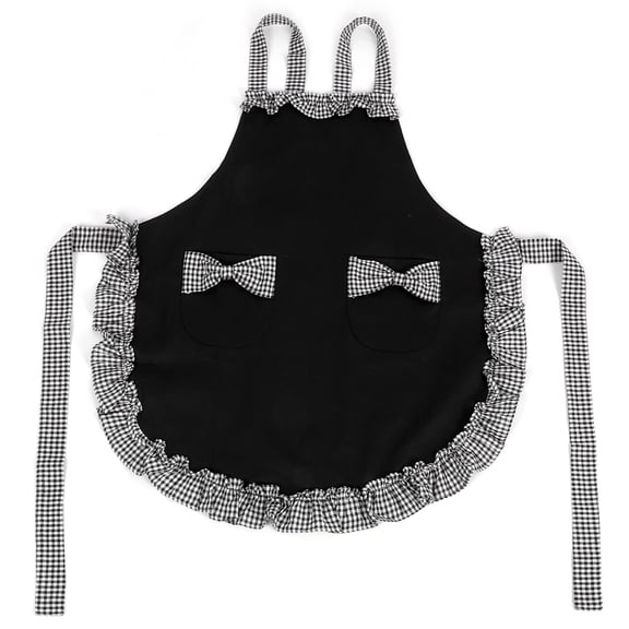 BIMZUC Bowknot Apron Waterproof Oilproof Kitchen Cooking Apron with Adjustable Ties Black