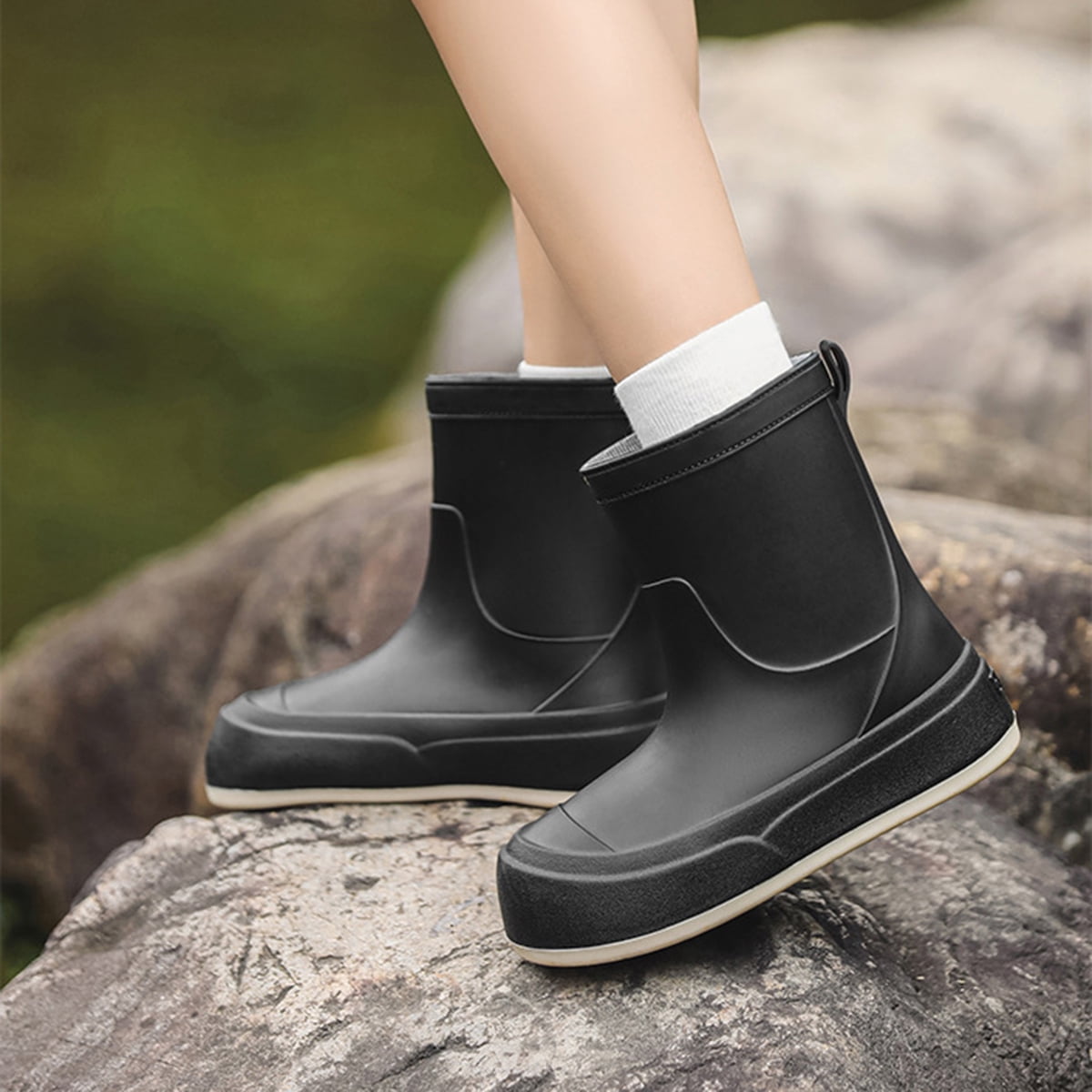 AUXDIQ Rain Shoes Women Mid-calf Boots Waterproof Rain Boots Outdoor Garden Shoes