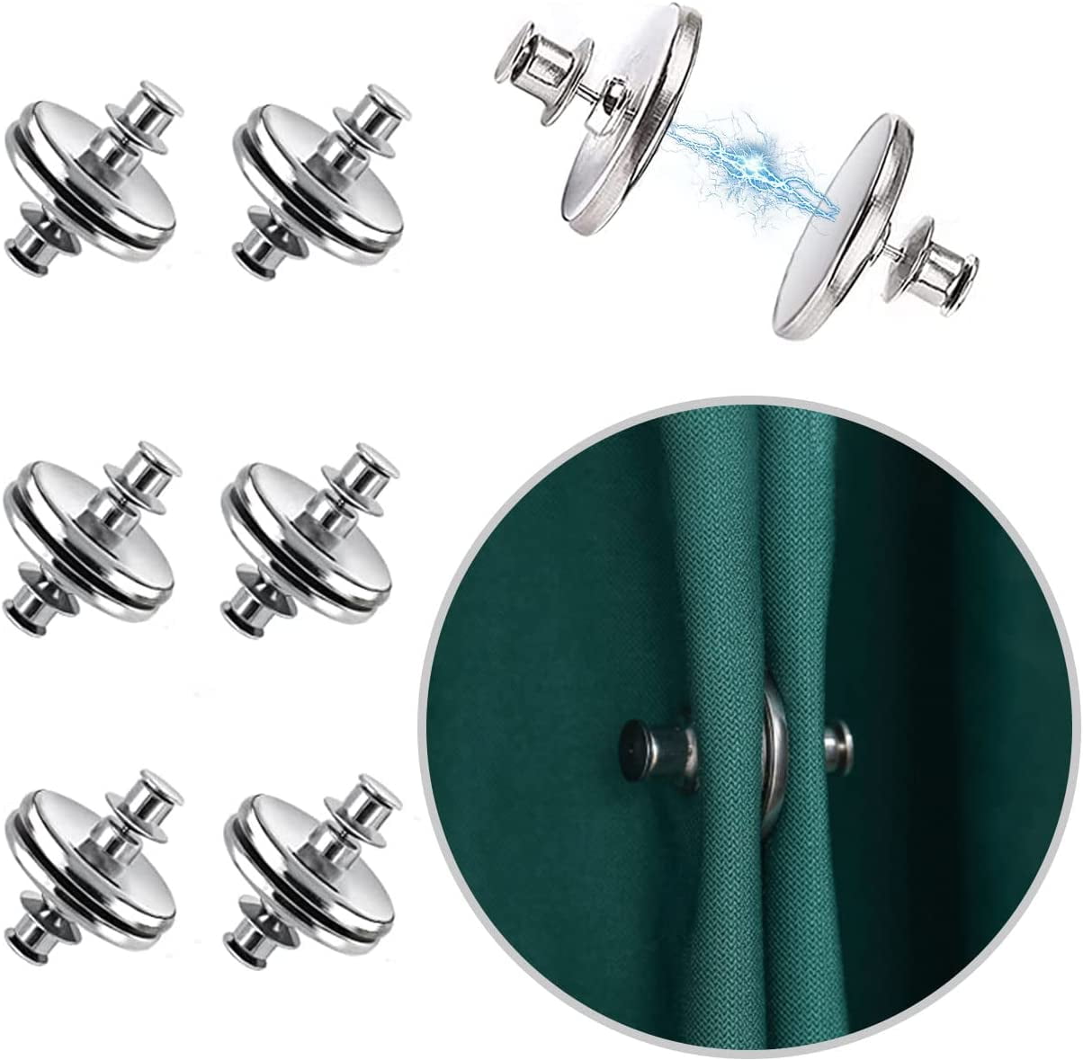 Suuchh 12 Pairs Curtain Magnets Closure, Curtain Weights Magnets with Back Tack to Prevent Lights from Leaking, Curtain Magnetic Holdback Button for Home