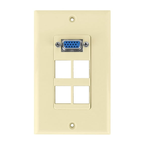 Construct Pro VGA Keystone Wall Plate (4 Ports, Color: Ivory)