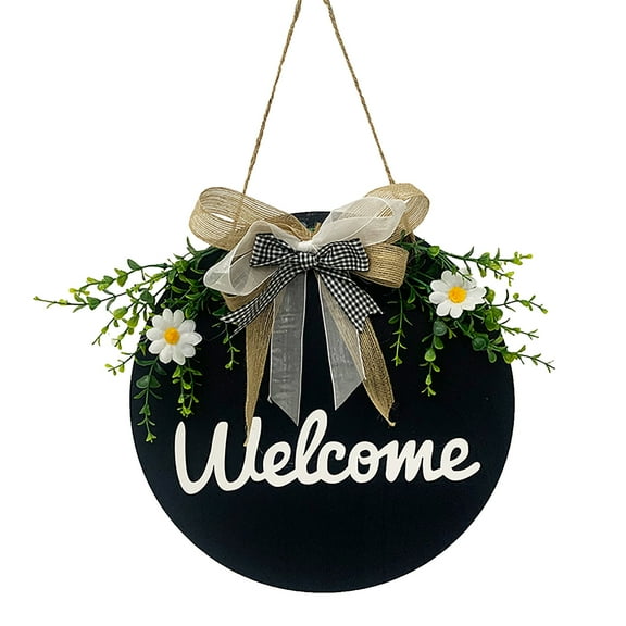 Tkrady Welcome sign for front door Round Wood Sign Hanging Welcome Sign for Farmhouse porch Spring Welcome Sign Front Door Decoration-12"
