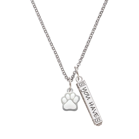 Delight Jewelry Silvertone Small White Paw Silvertone Live the Life You Have Imagined Bar Charm Necklace, 23"
