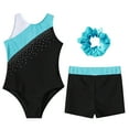 thumbnail image 3 of YONGHS Gymnastics Leotards for Girls Sleeveless Shiny Rhinestone Bodysuit with Shorts Hairband Set Blue Green 6, 3 of 5