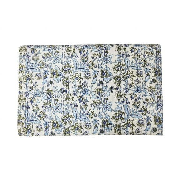 Indian Hand Block Print Kantha Quilt Cotton Blanket Bedspread Single Size Bedding Throw Floral Print