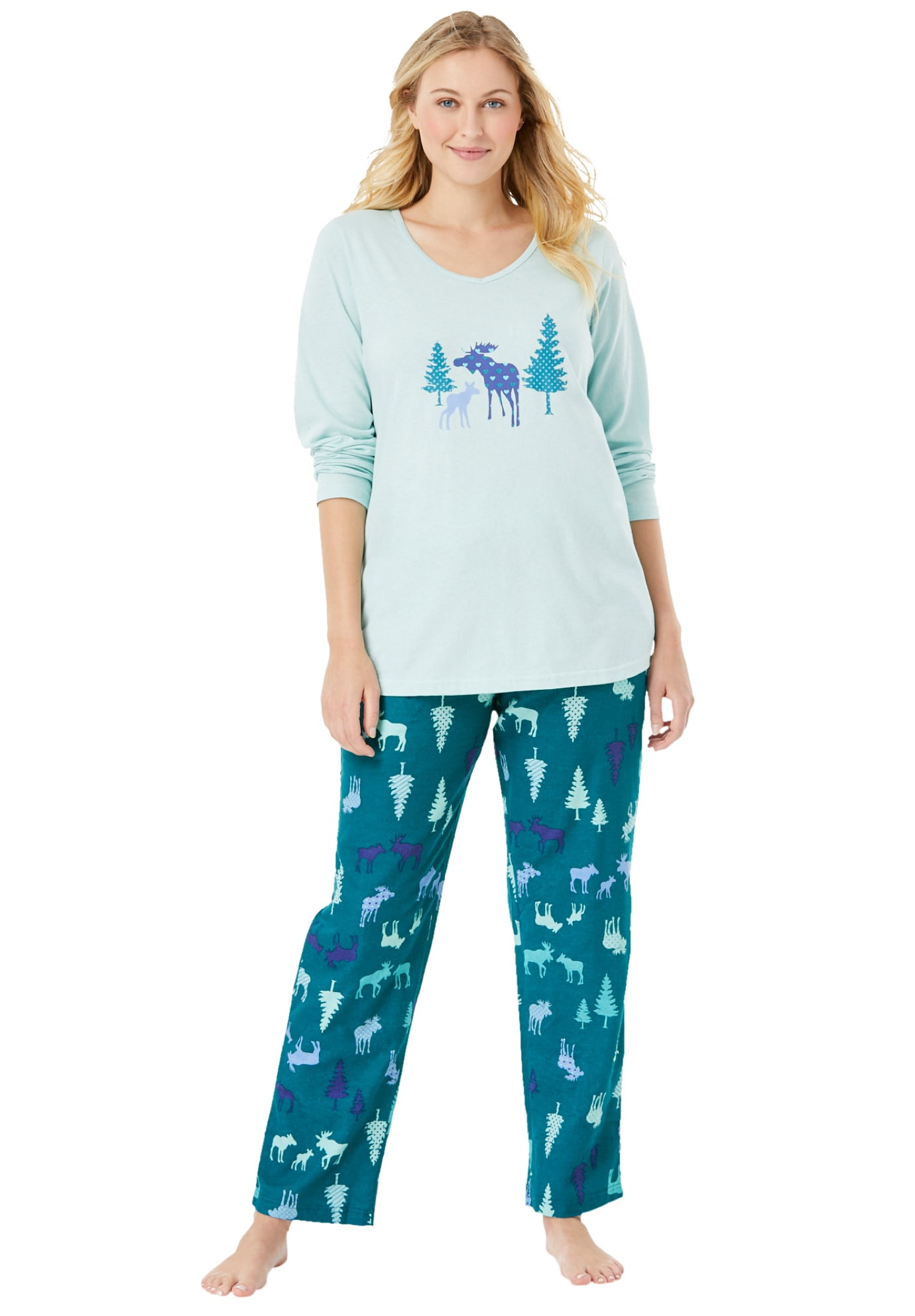 Dreams & Co. Women's Plus Size Cozy Pajama Set Pajamas 38/40, Deep
