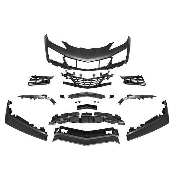 Ikon Motorsports Front Bumper Cover Compatible With 2020-2025 Chevrolet Corvette, Unpainted Black Bumper Conversion E-RAY Style PP Replacement with Grille, Lip and All Trims