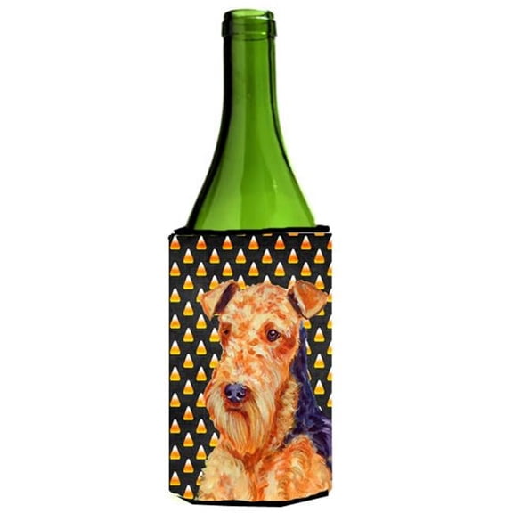 Airedale Candy Corn Halloween Portrait Wine bottle sleeve Hugger - 24 oz.