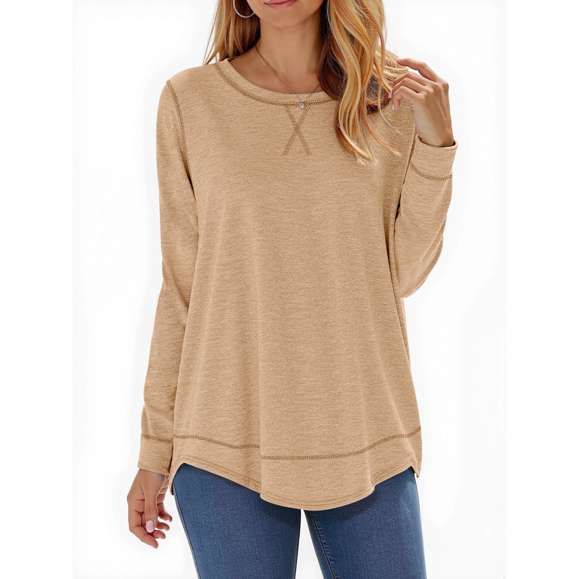 Fantaslook Womens Fall Tops Long Sleeve Shirts Casual Tunic Top Basic T Shirts Tees