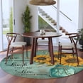 thumbnail image 4 of Vintage Sunflower Large Area Rugs for Bedroom Living Room, Soft Non Slip Carpet Bedside Rug, Teal Retro Summer Botanical Floral Round Floor Cover Kitchen Accent Rug 6' for Dining Room/Office, 4 of 9