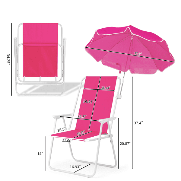 Alvantor Folding Beach Chair with Detachable Umbrella for Adults High Back Portable Outdoor Chair Pink