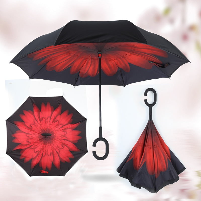 Double Layer Inside Out Folding Umbrella Reverse Inverted Windproof Beautiful Mermaid Umbrella Upside Down Umbrellas with C-Shaped Handle for Women and Men