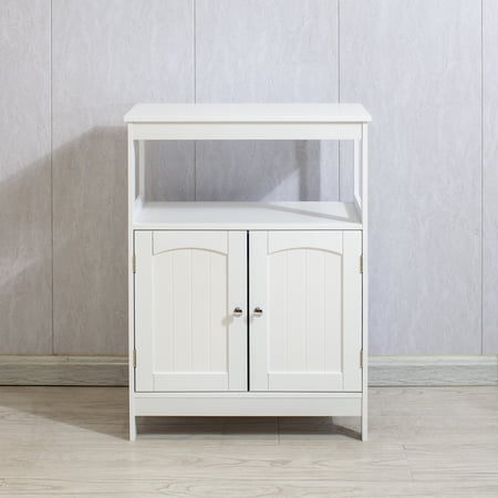 Floor Storage Cabinet, Wooden FreeStanding Storage Organizer with 2 Doors and Shelves for Bathroom, living Room, White