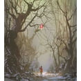 thumbnail image 3 of Fantasy Duvet Cover Set, Boy Looking up Red Balloon Stuck on Tree Branch in Foggy Forest Creepy Picture Print, Decorative 2 Piece Bedding Set with 1 Pillow Shams, Twin Size, Brown, by Ambesonne, 3 of 3