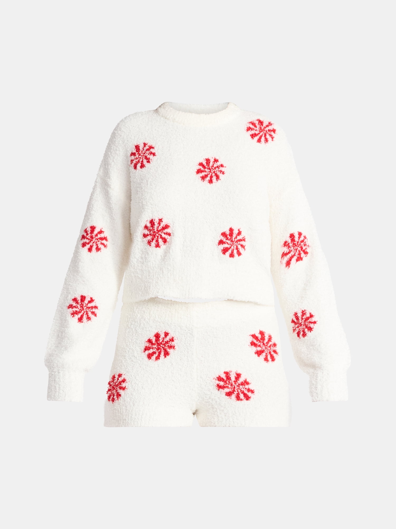 No Boundaries Christmas Plush Sweater and Shorts Set, 2-Piece, Women’s