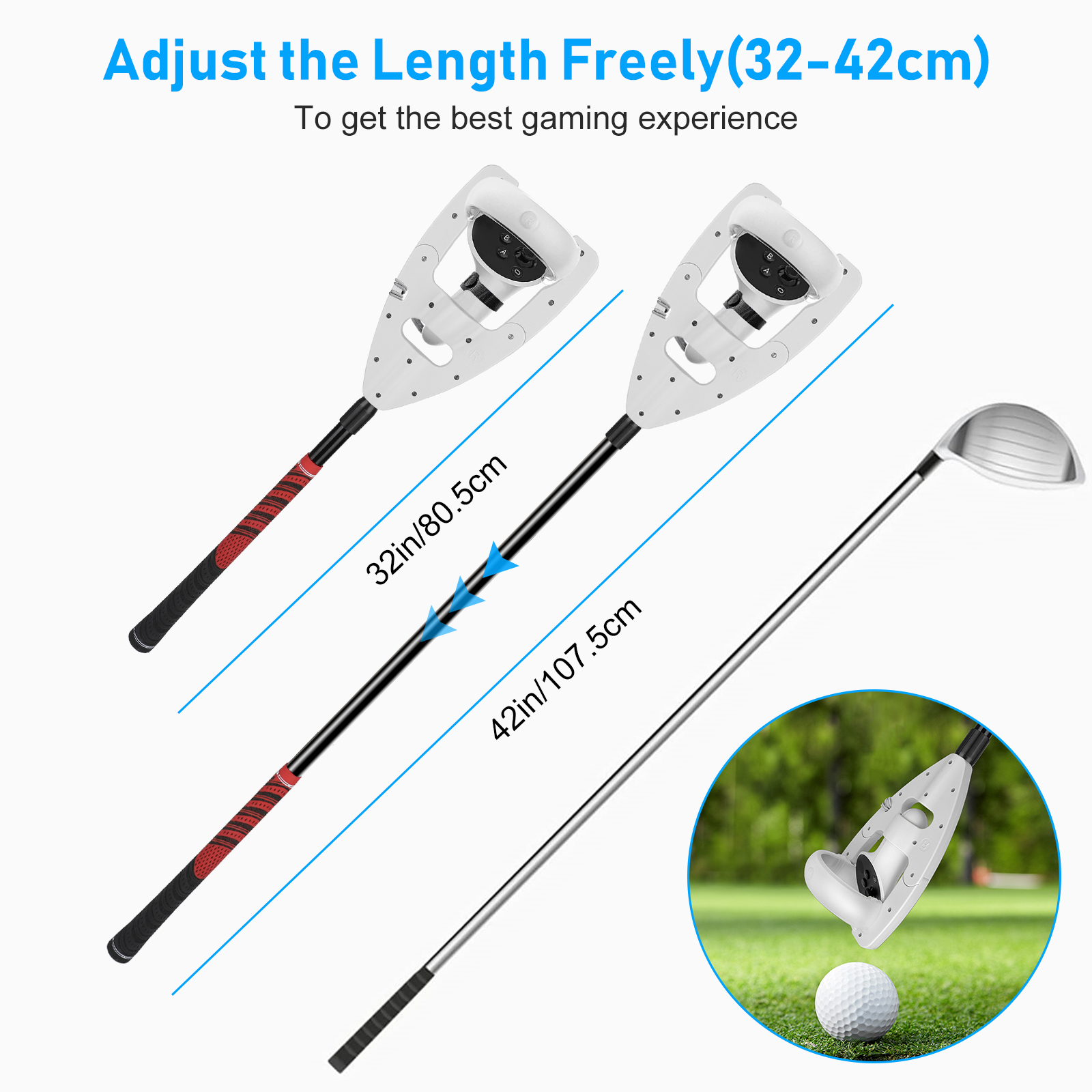 VR Golf Club Handle Accessory Fit for Oculus/Meta Quest 2 and Rift S ...