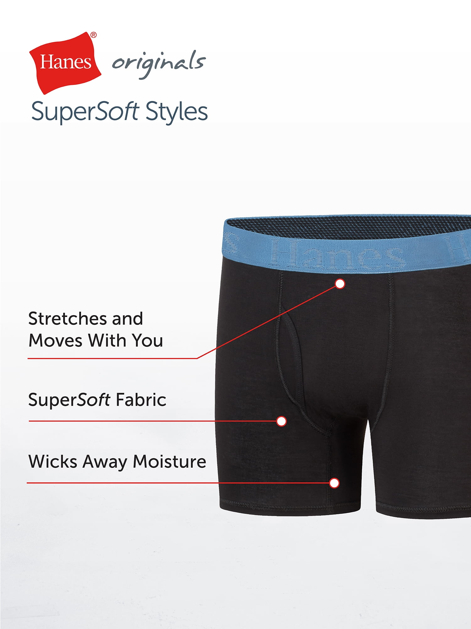 Hanes Originals Boys' SuperSoft Boxer Brief Underwear, Black, 5-Pack