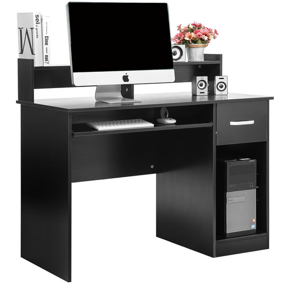 Ktaxon Wood Computer Desk Office Black Laptop PC Work Table Home Drawer & Keyboard Tray