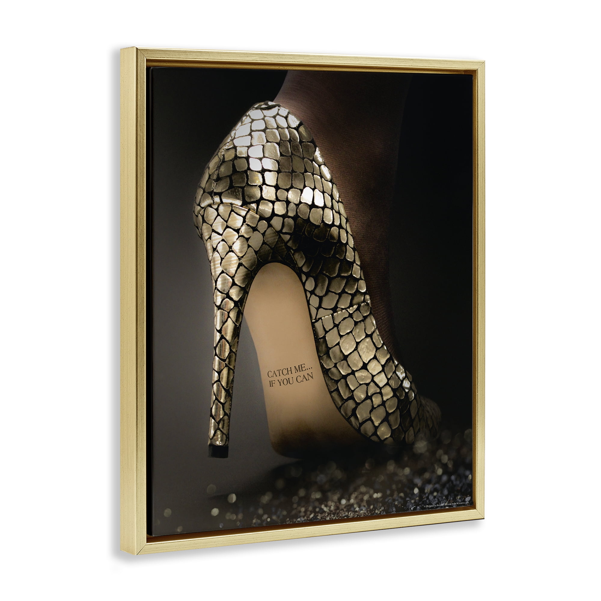 Stupell Industries Snake Pattern Heels Fashion Painting Gold Floater Framed Canvas Art Print Wall Art, 25 x 31