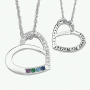 Personalized Birthstone and Diamond Accent Silver-Tone Mother's Heart Pendant, 20"