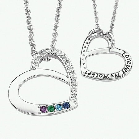 Personalized Birthstone and Diamond Accent Silver-Tone Mother's Heart Pendant, 20"
