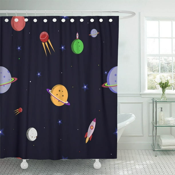Ksadk Cartoon Space Rocket Planets And, Rocket Ship Shower Curtains