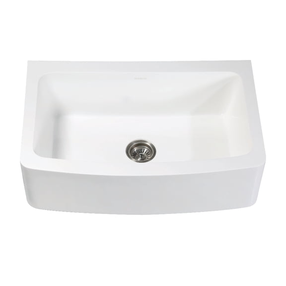 Gourmetier GKFA33229 Arcticstone 33-Inch Solid Surface White Stone Apron-Front Single Bowl Farmhouse Kitchen Sink with Strainer in Matte White