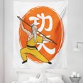 thumbnail image 1 of Kung Fu Tapestry, Shaolin Monk Practicing Wushu on Japanese Hieroglyph, Fabric Wall Hanging Decor for Bedroom Living Room Dorm, 5 Sizes, Orange Yellow, by Ambesonne, 1 of 1