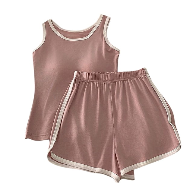 Pyjama Deux Pièces pour Femmes, Été 2025, Col Rond Plissé, Sans Manches, Coupe Décontractée, Taille Basse Élastique, Robe de Nuit, Ensemble Deux Pièces