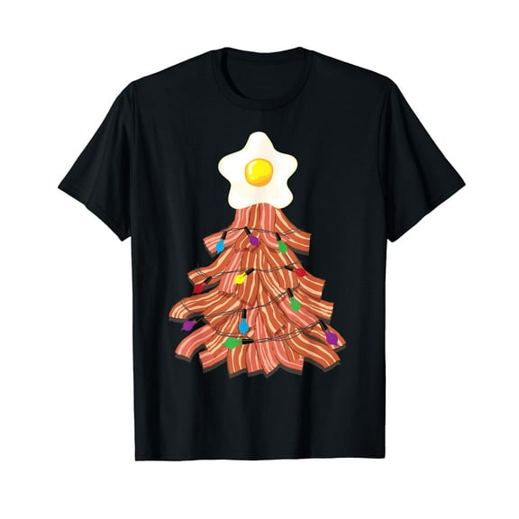 Bacon Christmas Tree Egg Top Shirt | Funny Pork Lover Gift T-Shirt Black Tee