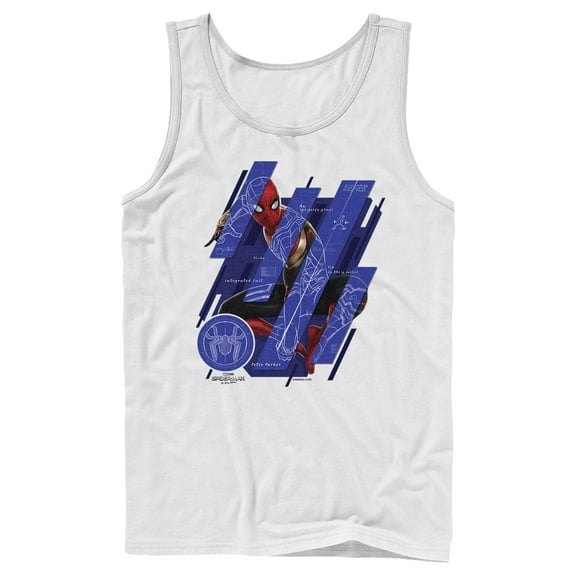 Men's Marvel Spider-Man: No Way Home Suit Blueprint Panels Tank Top White Large