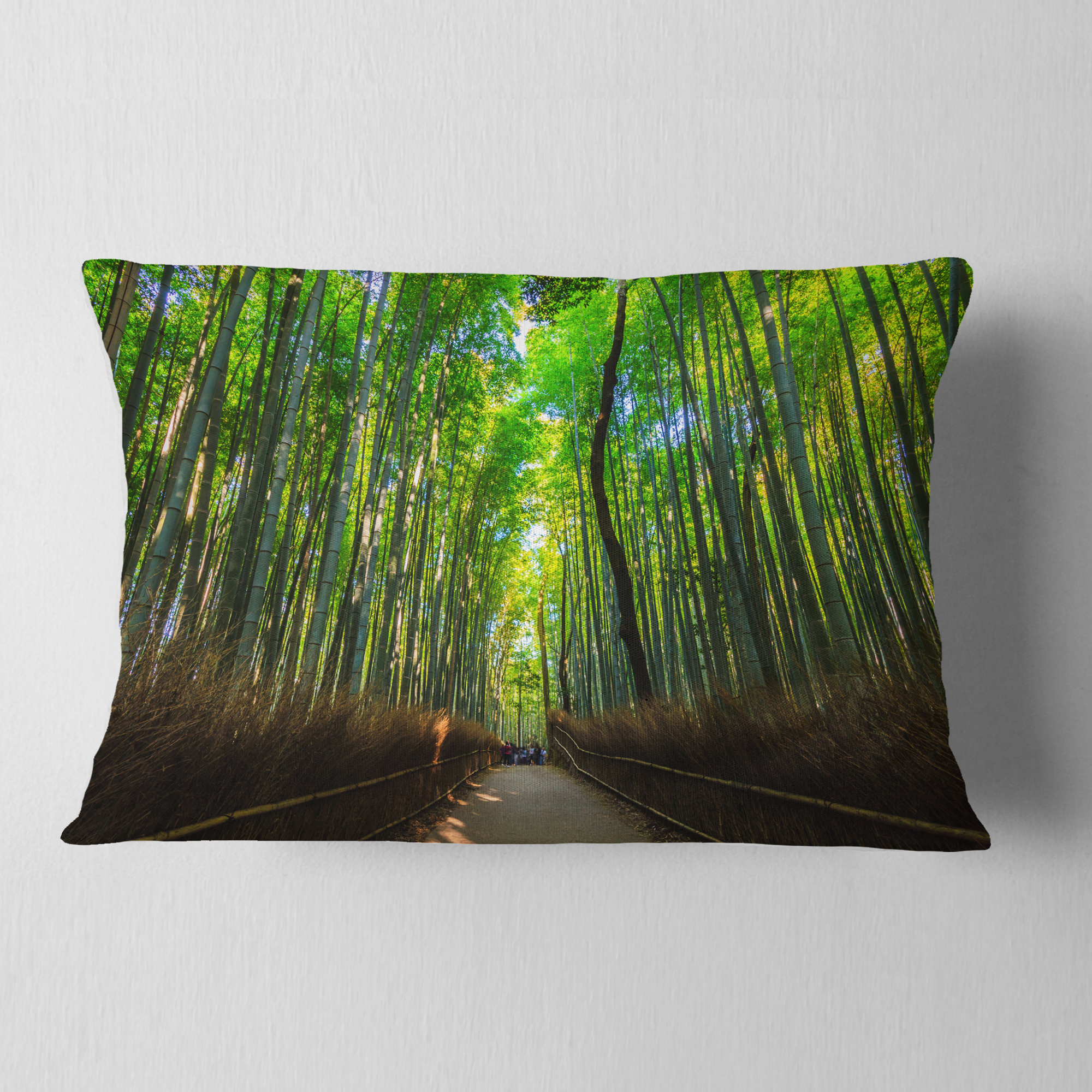 Designart Road through Dense Bamboo Groves - Landscape Printed Throw Pillow - 12x20