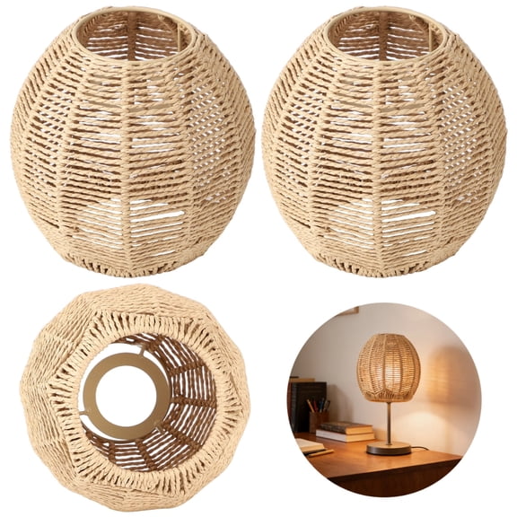 3 PCS Rattan Lamp Shades, Chandelier Candle Bulb Lamp Cover Lantern Shape, Nature Touch Hand Woven Rattan Lampshade for Chandeliers Pendants Wall Sconces, 5.5 x 6 in